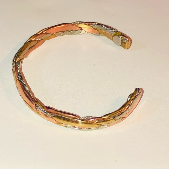 Sterling Silver Copper Brass Hammered Braided Cuff Bracelet Native American Vtg - Picture 8 of 16